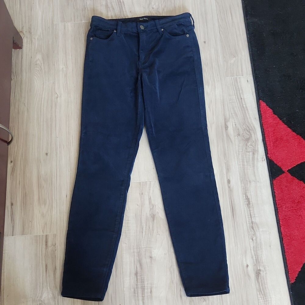 Well Worn Corduroy Slim Ankle Pants Womens Navy Blue Stretch Pockets Casual